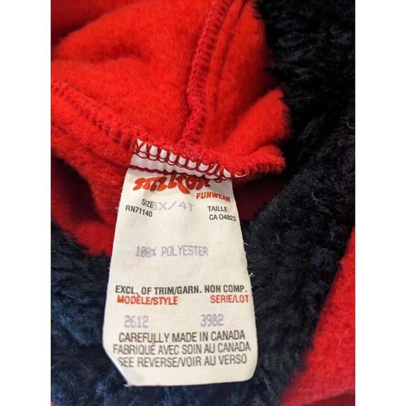 Girls 4T Vintage 90s Hooded Cape Poncho Red Fleece Faux Fur Trim Armholes Warm - Picture 3 of 4